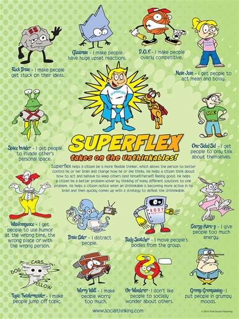 Superflex characters printable - Demonstrate with Superflex and Rock Brain characters how Rock Brain will try to crush Superflex (squish Superflex with Rock Brain). But Superflex is stronger and will always bounce back and defeat Rock Brain (release your hand allowing Superflex to expand again). Discuss with students that by thinking about Superflex, clients can